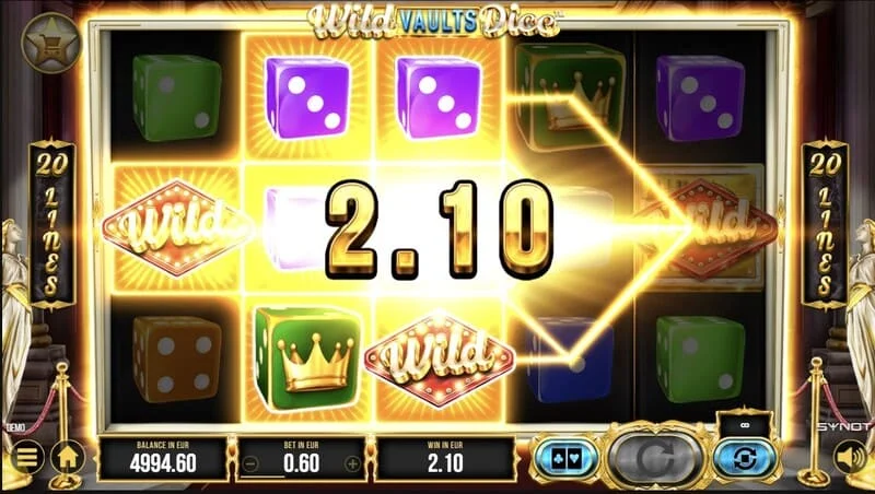 Wild Vaults Dice - หน้าจอหลักพร้อมวงล้อและตู้นิรภัย